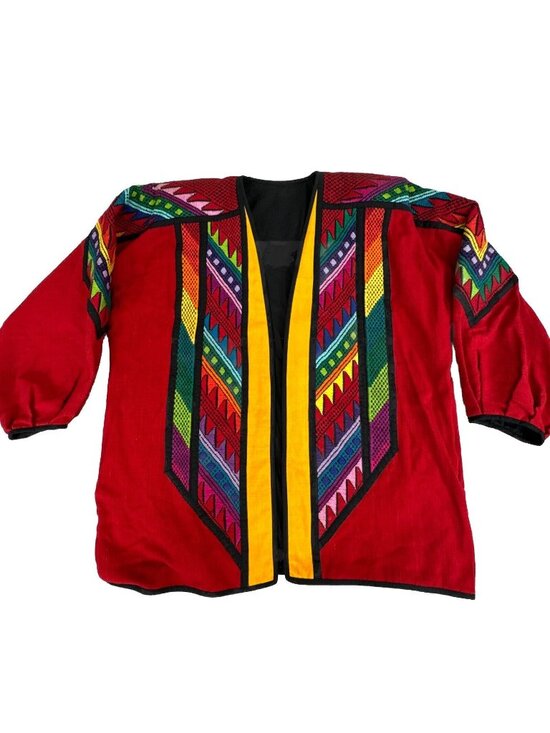 Theologos Other - Theologos Art Kimono Shacket Vibrant Multicolored Needlepoint Design Open Front